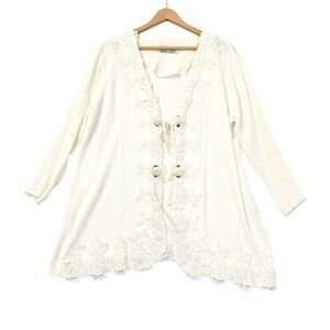 Vtg Coquette Ivory Unconventional Lace Rose Tie Closure Cardigan Romantic Floral